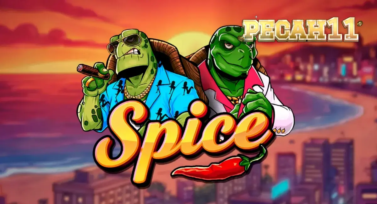 Tampilan visual slot Spice dengan tema kura-kura dan estetika neon